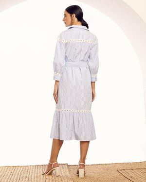 Vestido Midi de Tricoline Listrado