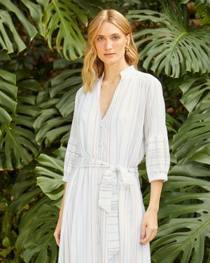 Vestido Midi Listrado com Faixa