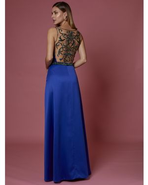 Vestido de Festa Longo de Cetim Bicolor Costas Tela