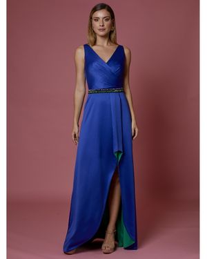 Vestido de Festa Longo de Cetim Bicolor Costas Tela