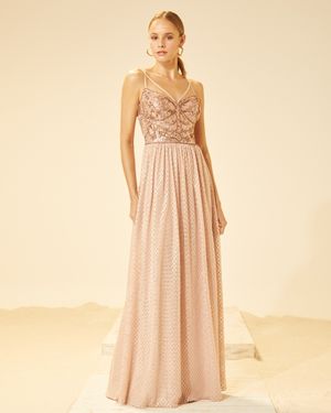 Vestido de Festa Longo de Tule Metalizado