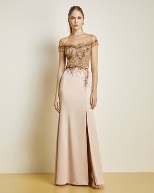 Vestido de Festa Longo Bordado Detalhe Paetê