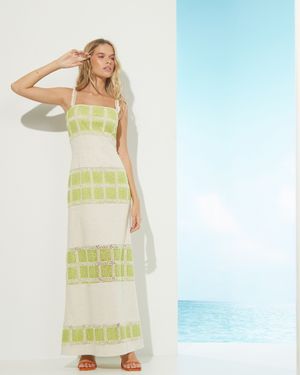 Vestido Longo Mix de Linho e Tricot