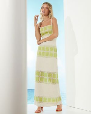 Vestido Longo Mix de Linho e Tricot