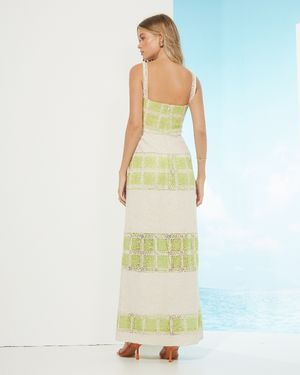 Vestido Longo Mix de Linho e Tricot