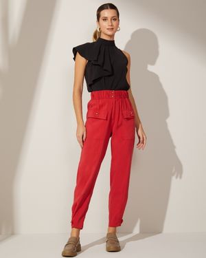 Calça com Cós Elástico e Bolsos na Frente