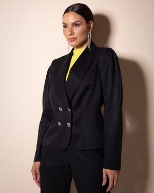 Conjunto Calça e Blazer com Botões de Strass