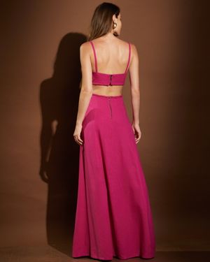 Vestido Longo de Linho Recorte Cintura