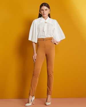 Calça de Malha Bloqueada com Zíper