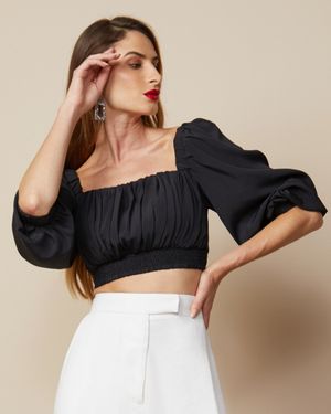 Cropped com Lastex Cintura e Punho