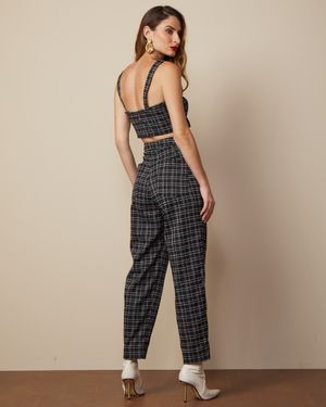 Conjunto Cropped e Calça Xadrez Alfaiataria