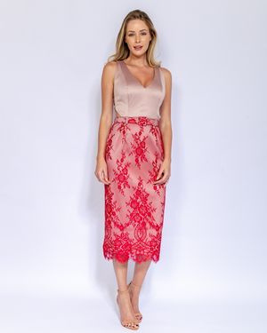 Vestido de Festa Midi Renda com Tiras Costas