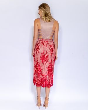Vestido de Festa Midi Renda com Tiras Costas