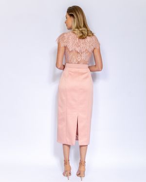 Vestido de Festa Midi de Cetim Detalhe Renda