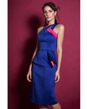 Vestido de Festa Midi Bicolor de Cetim Peplum