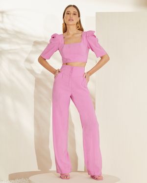 Conjunto Cropped Decote Quadrado e Calça