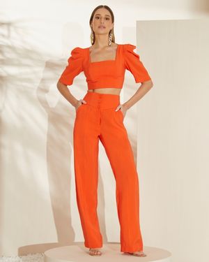 Conjunto Cropped Decote Quadrado e Calça