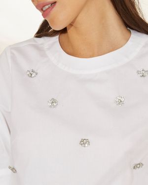 Blusa de Tricoline Bordados Strass
