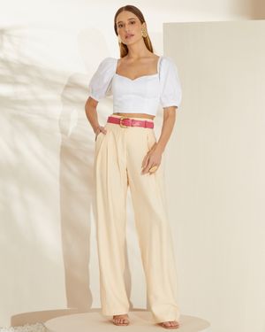 Calça de Alfaiataria Cós Largo Pespontado