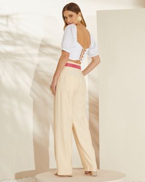 Calça de Alfaiataria Cós Largo Pespontado