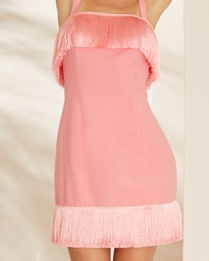 Vestido Curto Franjas Barra e Decote