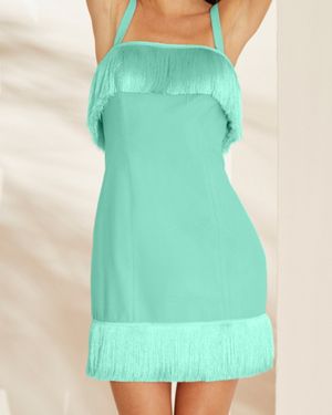 Vestido Curto Franjas Barra e Decote