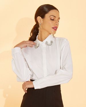 Camisa de Tricoline com Pedraria