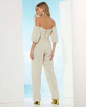 Conjunto Calça e Blusa Ombro a Ombro de Linho