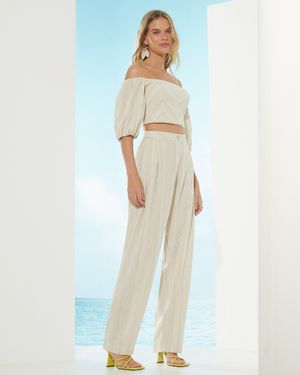 Conjunto Calça e Blusa Ombro a Ombro de Linho