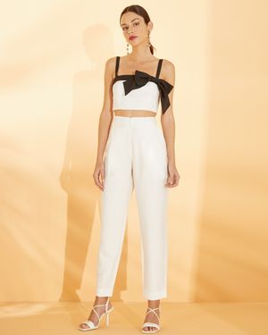 Conjunto Bicolor Calça e Cropped Laço