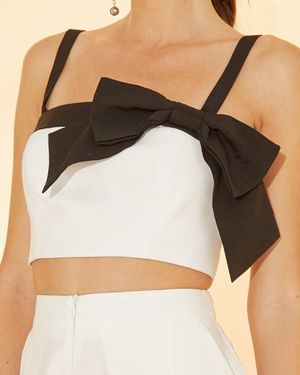 Conjunto Bicolor Calça e Cropped Laço