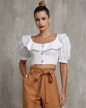Blusa de Tricoline com Ombreira