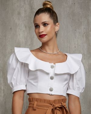 Blusa de Tricoline com Ombreira