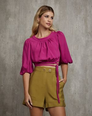 Blusa com Manga Bufante e Amarração