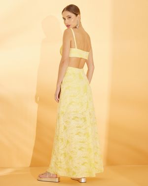 Vestido Longo de Algodão Bordado