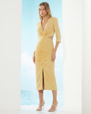 Vestido Midi de Paetê Saia Drapeada