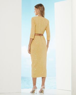 Vestido Midi de Paetê Saia Drapeada