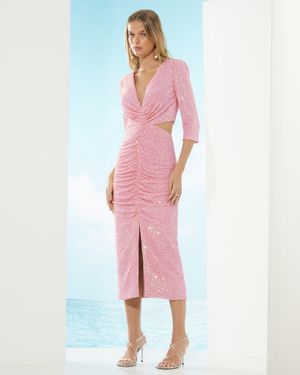 Vestido Midi de Paetê Saia Drapeada