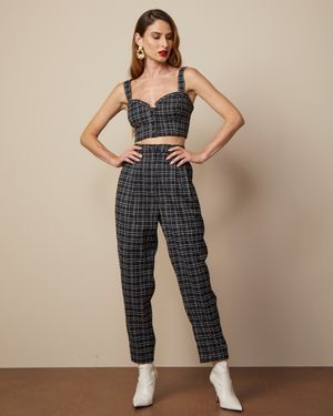 Conjunto Cropped e Calça Xadrez Alfaiataria