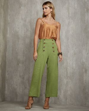Calça Pantalona com Botões na Frente