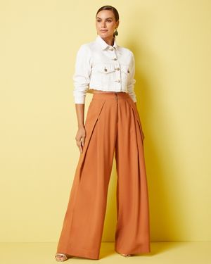 Calça Pantalona Prega Transpassada