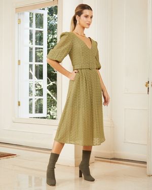 Vestido Midi de Laise com Cinto