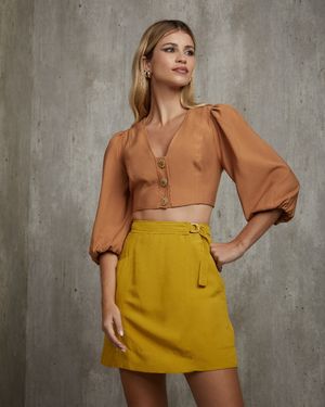 Saia Curta de Linho com Bolso