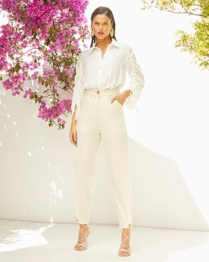 Calça de Linho com Bolso Chapado