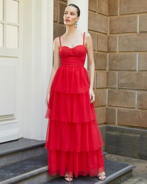 Vestido de Festa Longo de Tule Saia em Camadas