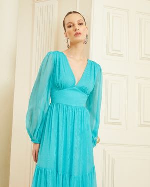 Vestido de Festa Longo com Mangas e Marias