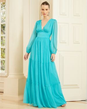 Vestido de Festa Longo com Mangas e Marias