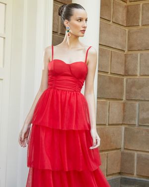 Vestido de Festa Longo de Tule Saia em Camadas