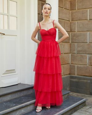 Vestido de Festa Longo de Tule Saia em Camadas