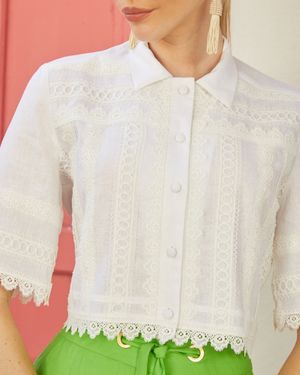 Camisa Cropped de Cambraia de Linho